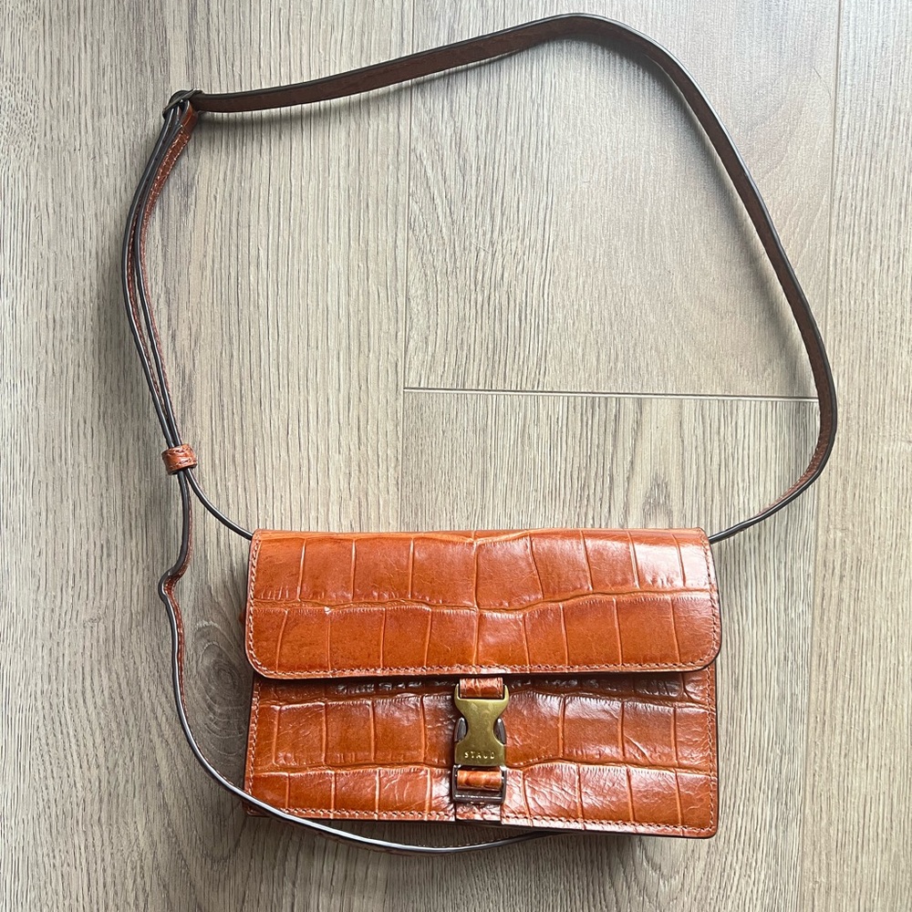 STAUD Croc-Embossed Leather Crossbody Bag - Brown - Picture 6 of 14